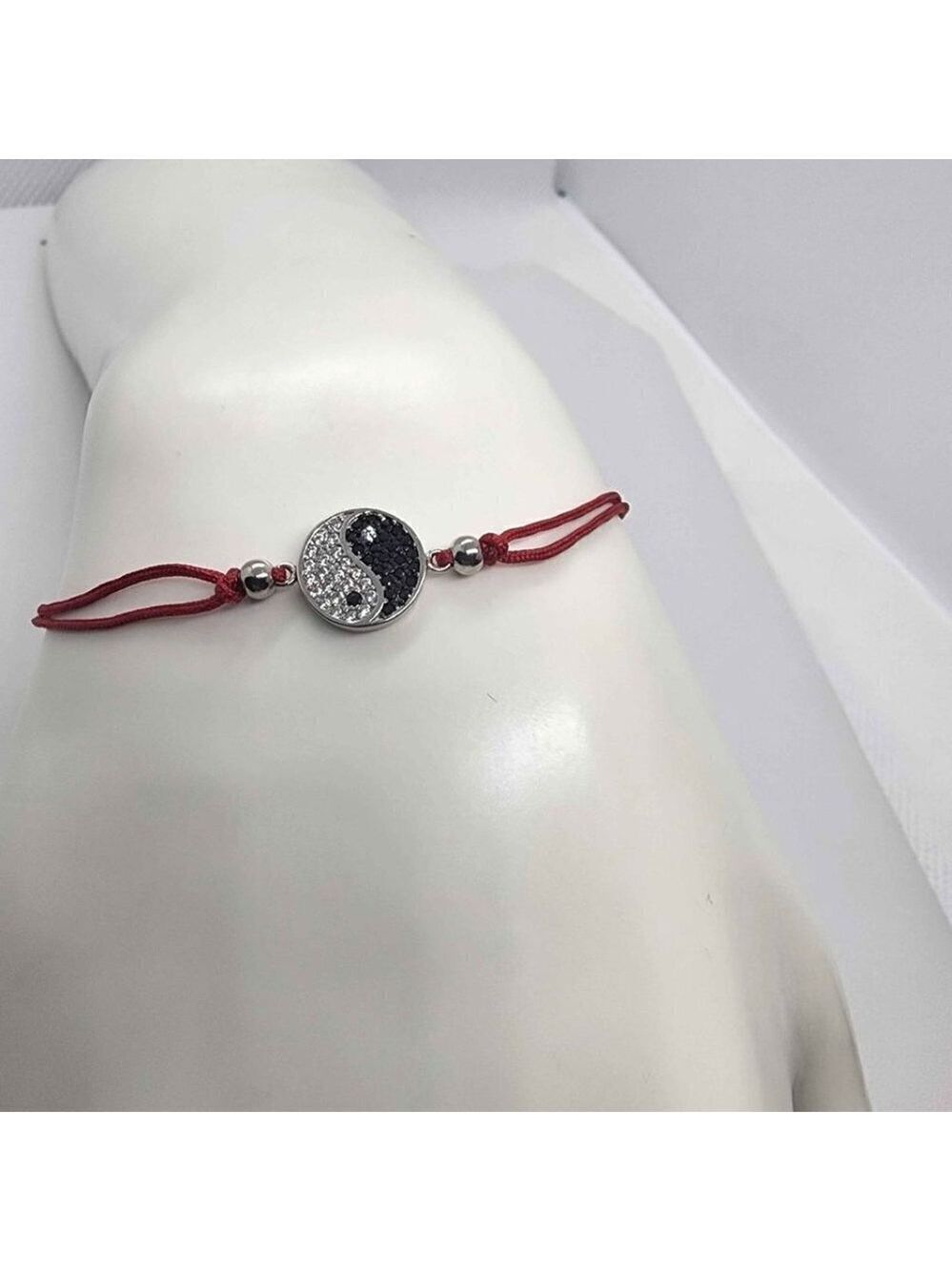 Sterling Silver 925 Yin Yan Design With Red String Bracelet
